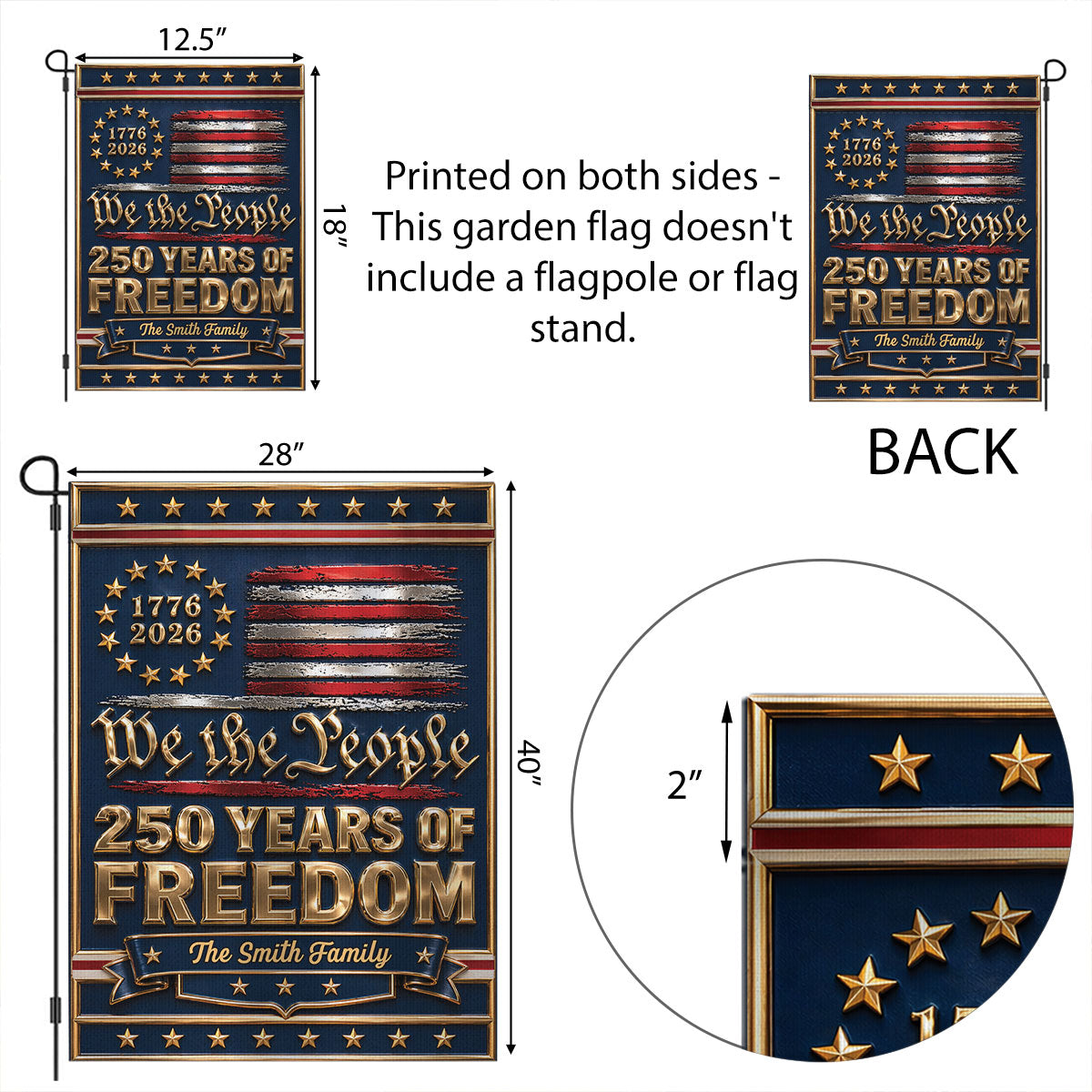 1776 - 2026 We The People 250 Years of Freedom - Personalized Garden Flag - 250th Anniversary America Patriotic, Family Decoration
