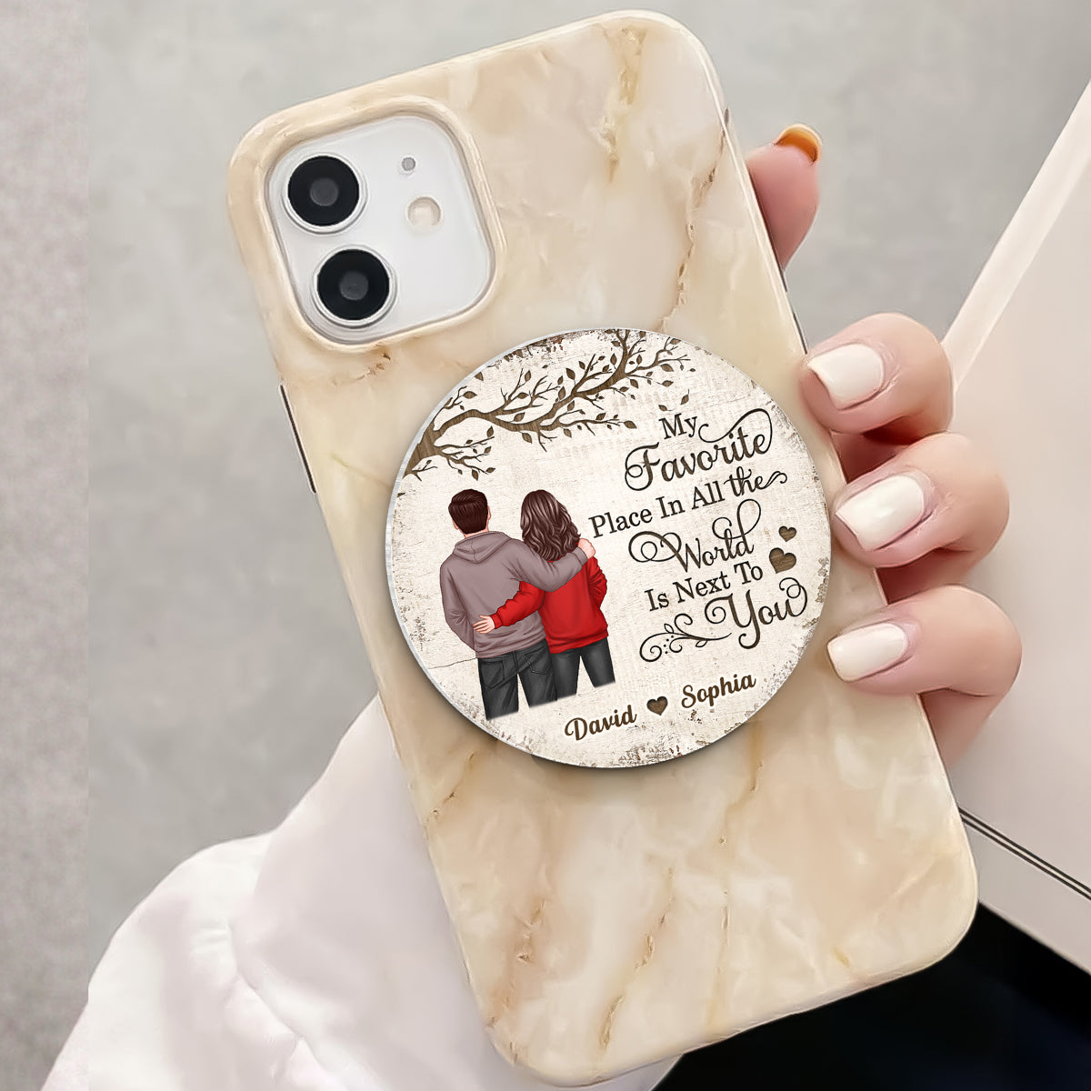 Couple Back View Favorite Place In The World - Personalized Acrylic Magnetic Phone Grip - Anniversary, Valentine's Day Gift, Gift For Her, Gift For Him