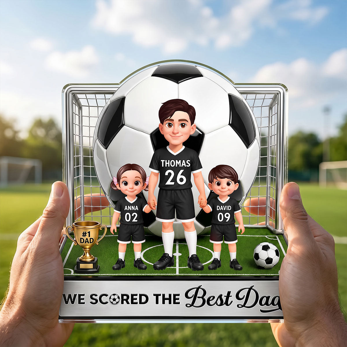 No 1 Soccer Dad And Kids We Scored The Best Dad 2D Flat Printed - Personalized Acrylic Block Plaque -  Gift For Dad, Husband, Soccer Football Fans