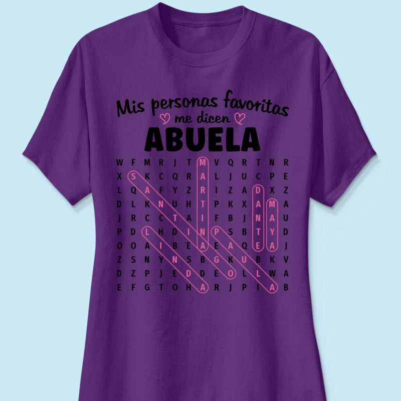 My Favorite People Call Me Abuela Word Search Puzzle - Personalized Shirt - Gift For Spanish Grandma