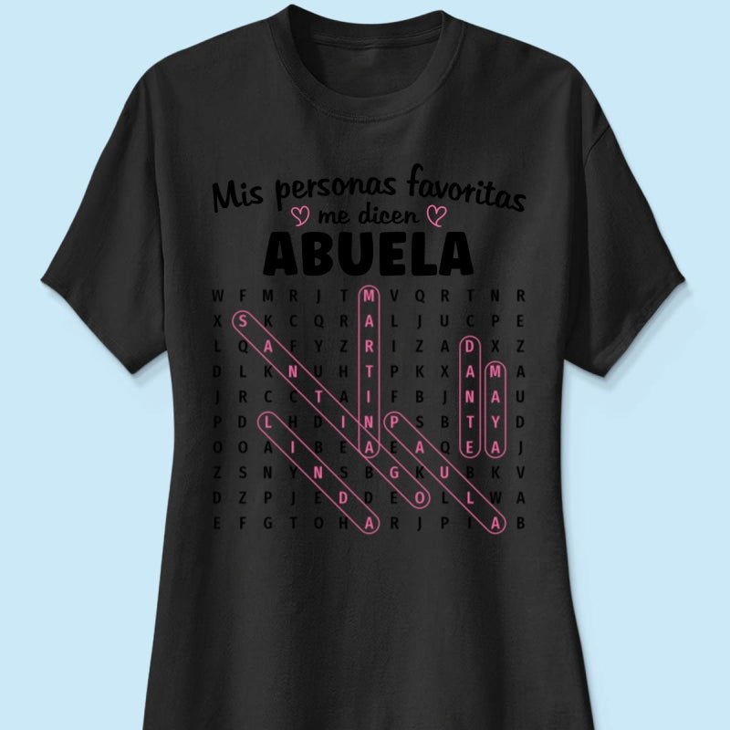 My Favorite People Call Me Abuela Word Search Puzzle - Personalized Shirt - Gift For Spanish Grandma