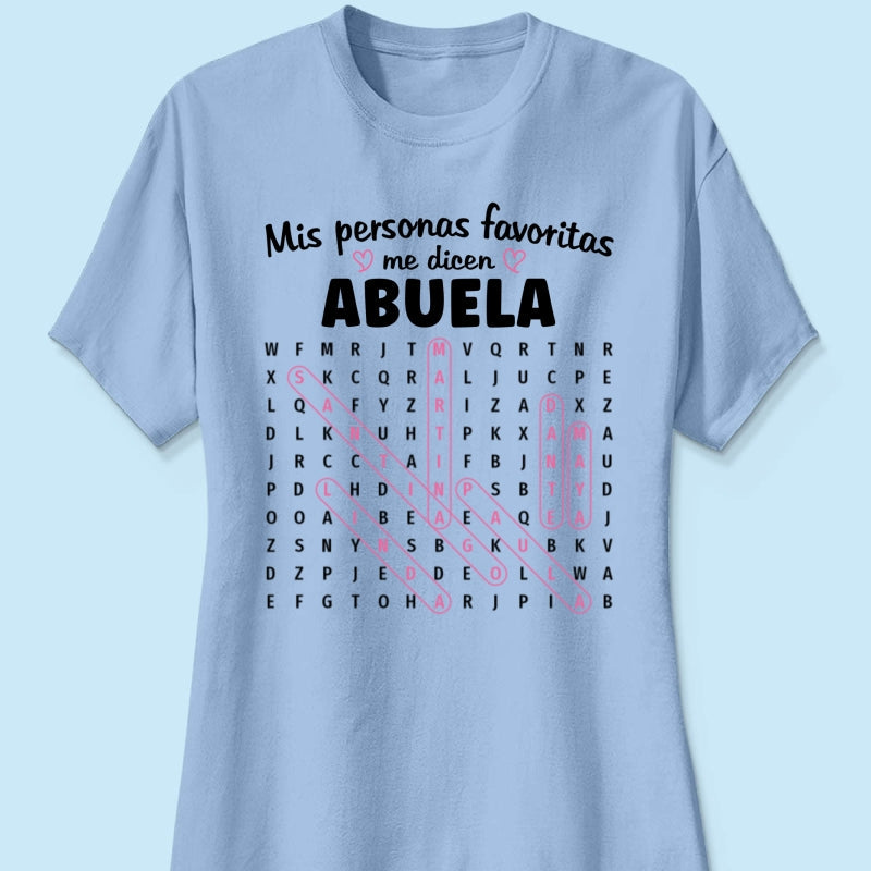 My Favorite People Call Me Abuela Word Search Puzzle - Personalized Shirt - Gift For Spanish Grandma