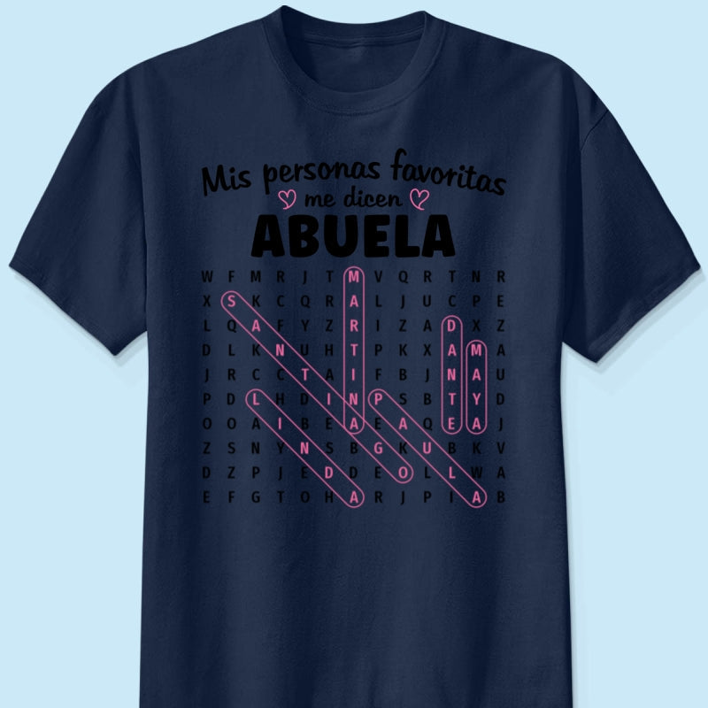 My Favorite People Call Me Abuela Word Search Puzzle - Personalized Shirt - Gift For Spanish Grandma