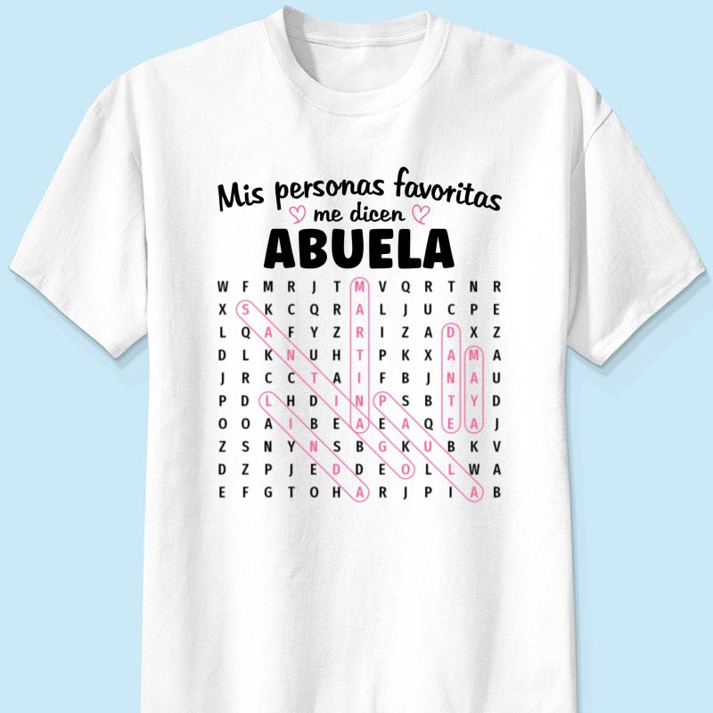 My Favorite People Call Me Abuela Word Search Puzzle - Personalized Shirt - Gift For Spanish Grandma