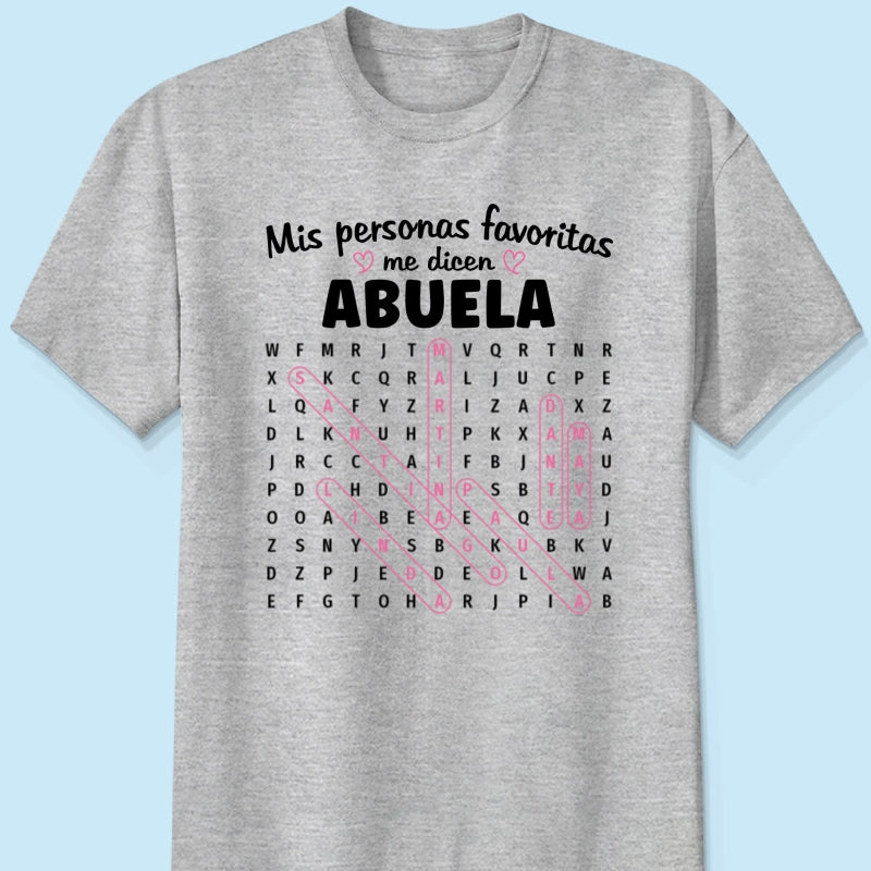 My Favorite People Call Me Abuela Word Search Puzzle - Personalized Shirt - Gift For Spanish Grandma