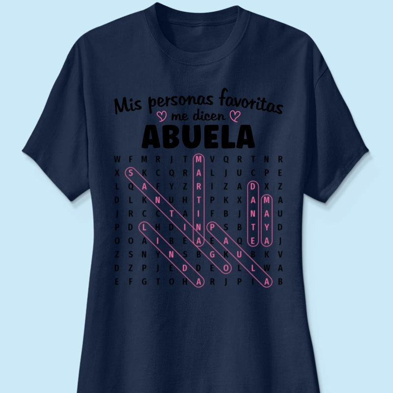My Favorite People Call Me Abuela Word Search Puzzle - Personalized Shirt - Gift For Spanish Grandma