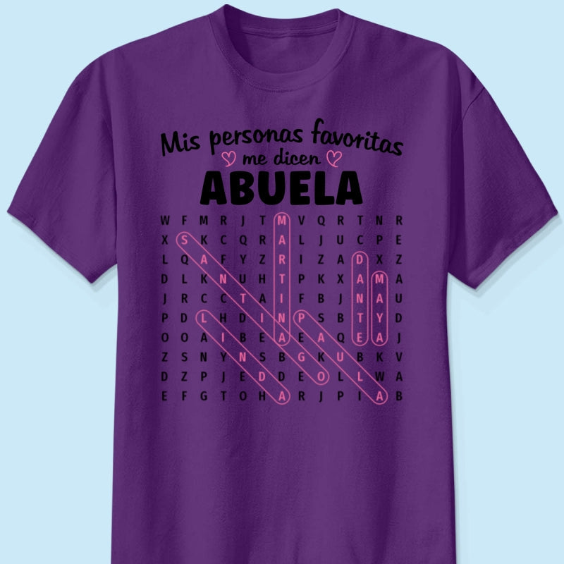 My Favorite People Call Me Abuela Word Search Puzzle - Personalized Shirt - Gift For Spanish Grandma