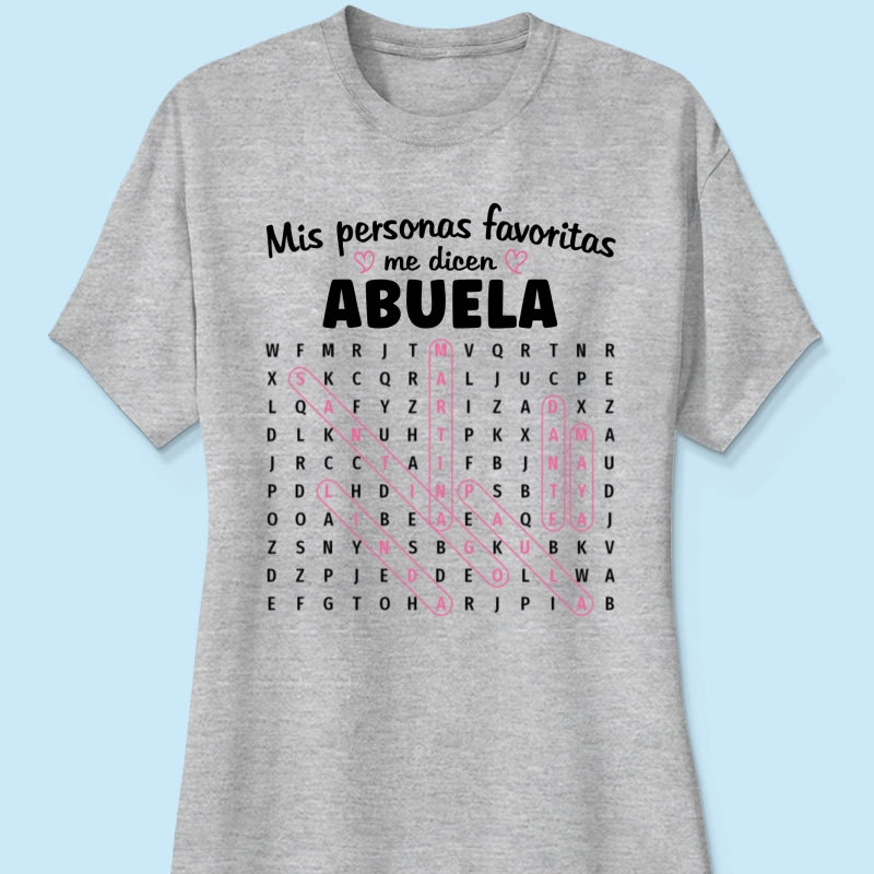 My Favorite People Call Me Abuela Word Search Puzzle - Personalized Shirt - Gift For Spanish Grandma