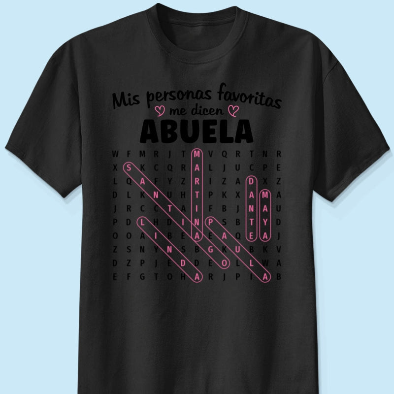 My Favorite People Call Me Abuela Word Search Puzzle - Personalized Shirt - Gift For Spanish Grandma