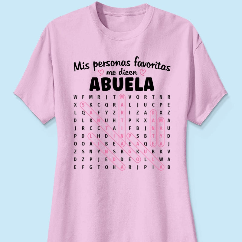 My Favorite People Call Me Abuela Word Search Puzzle - Personalized Shirt - Gift For Spanish Grandma