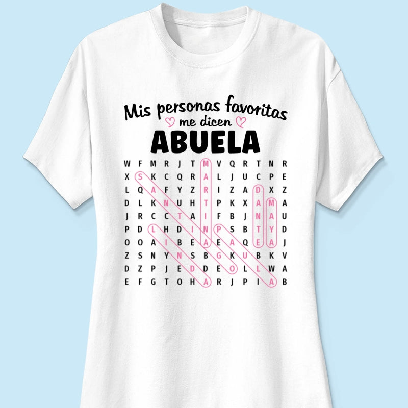 My Favorite People Call Me Abuela Word Search Puzzle - Personalized Shirt - Gift For Spanish Grandma