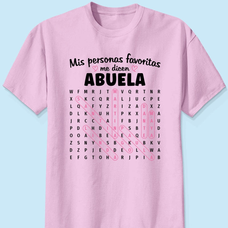 My Favorite People Call Me Abuela Word Search Puzzle - Personalized Shirt - Gift For Spanish Grandma