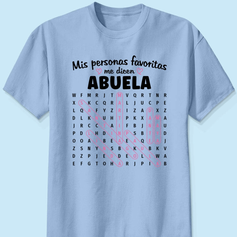My Favorite People Call Me Abuela Word Search Puzzle - Personalized Shirt - Gift For Spanish Grandma
