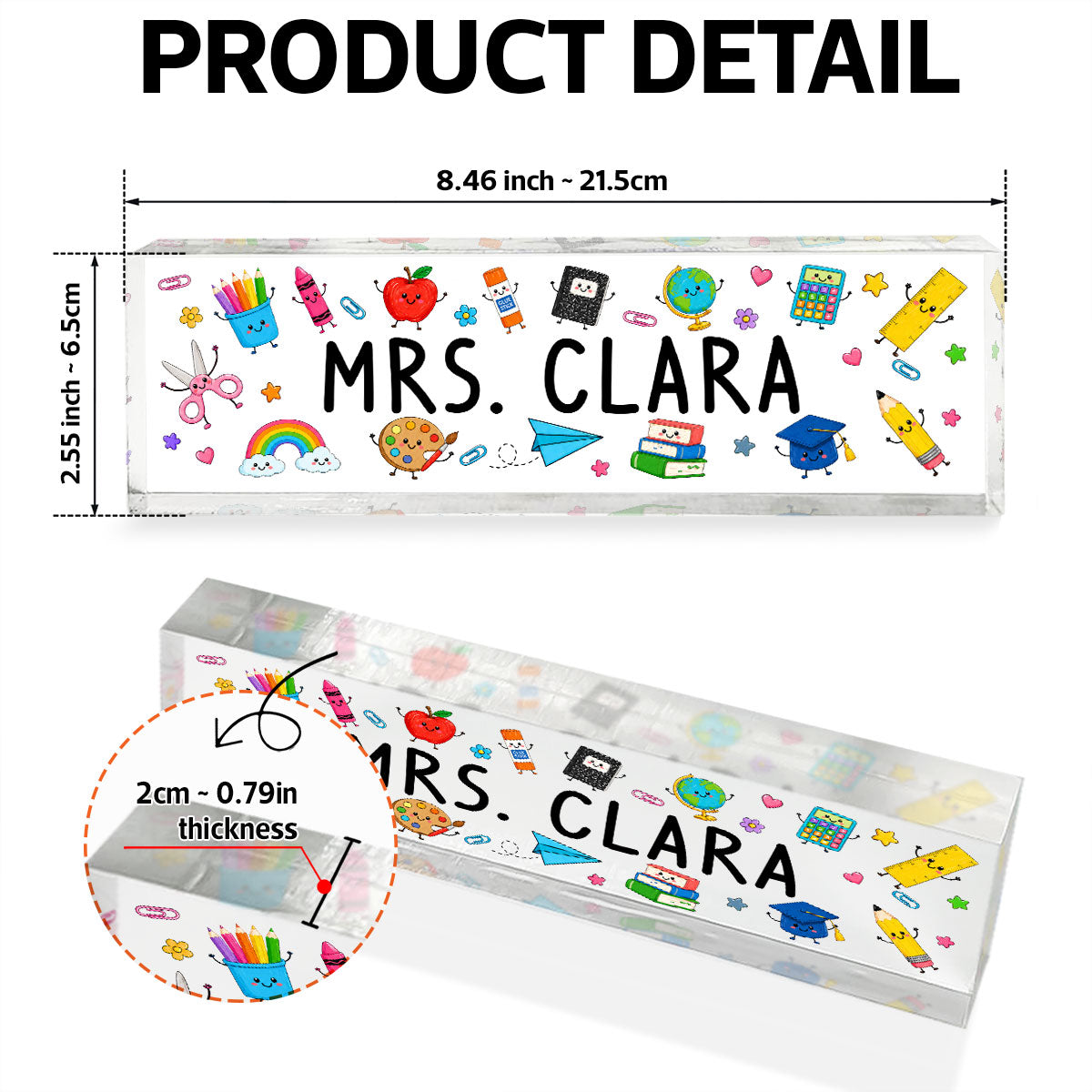 Teacher Name Cute School Supplies - Personalized Acrylic Desk Name Plate, Back To School Gift For Teacher, Office Decor