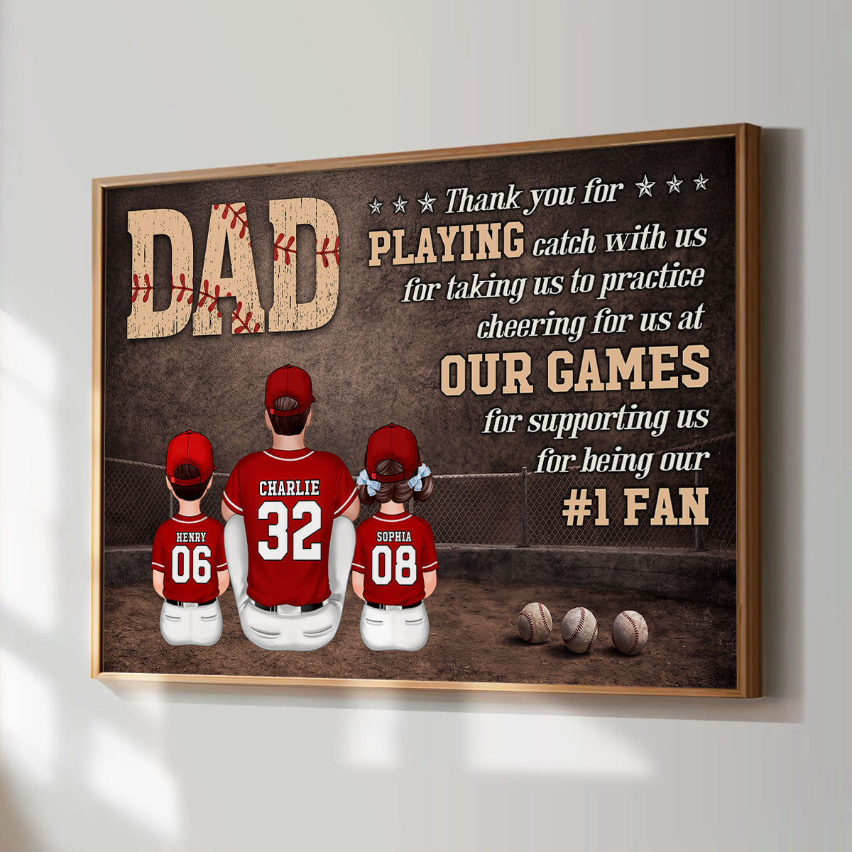 Baseball Dear Dad Thank You - Personalized Poster - Father's Day Gift For Baseball Dad, Husband