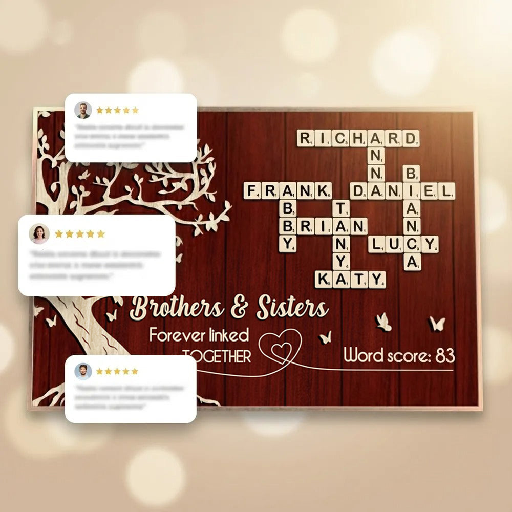 Brothers and Sisters Forever Linked Together Crossword Wall Art - Personalized Poster - Sentimental Gift for Siblings