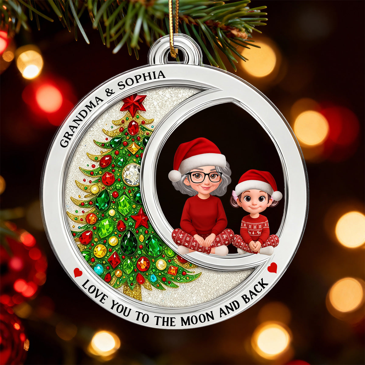2D Flat Crystal Effect Love To The Moon Grandma Grandkid Sitting - Personalized Acrylic Ornament