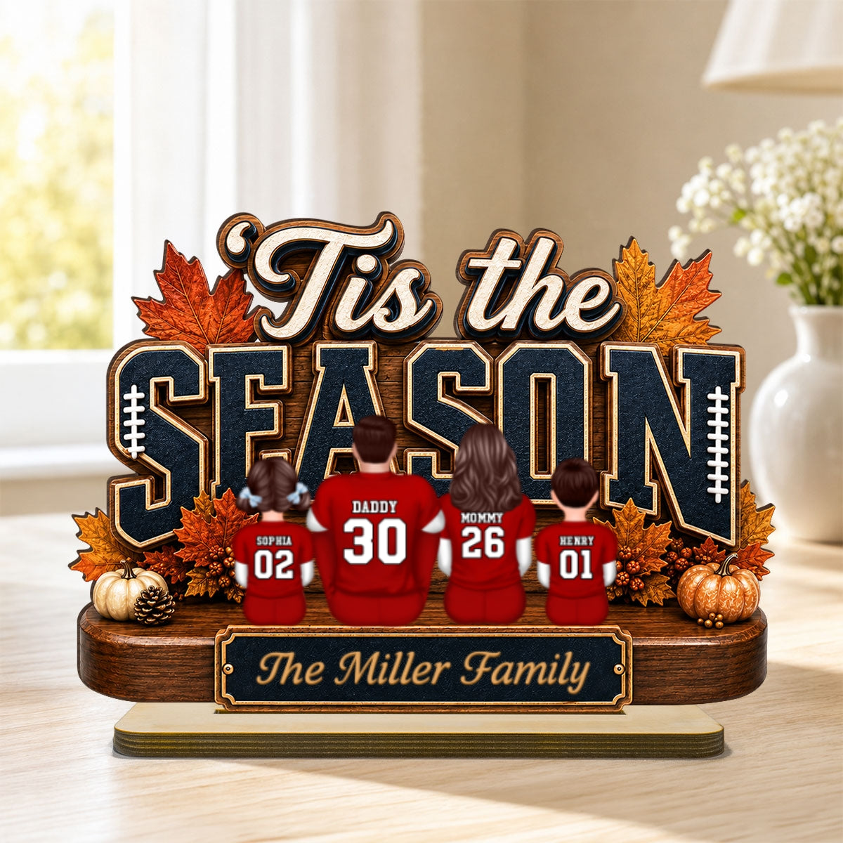 Tis the Football Season - Personalized 2-Layered Wooden Plaque - Family Fall Decor