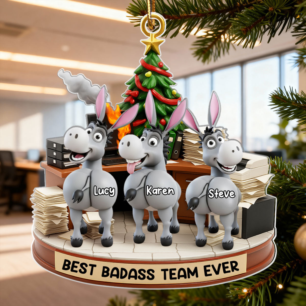 Best Badass Team Ever, Donkey Coworker Office Decoration - Personalized Acrylic Ornament - Custom Employee Gift Exchange, White Elephant Gift