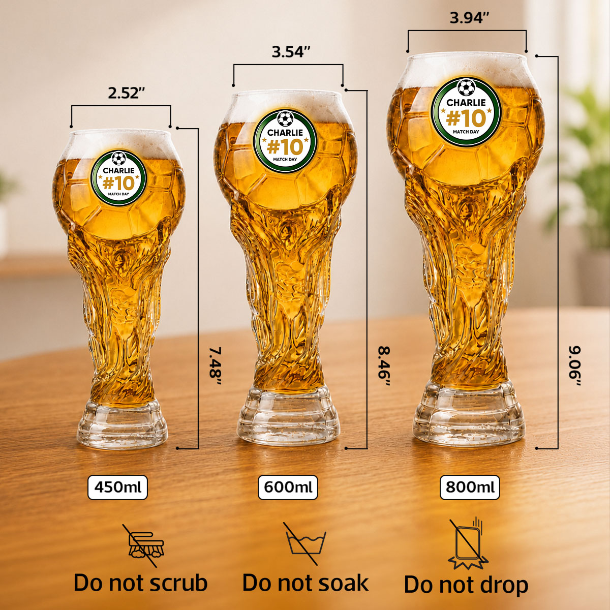 Match Day Football Soccer Game - Personalized Trophy Beer Glass - Birthday Gift for Him, Gift for Dad