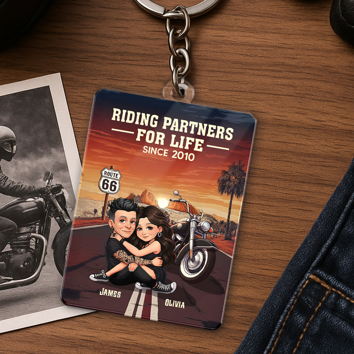 Bikers Couple Riding Partners for Life - Personalized Acrylic Keychain - Gift for Him, Gift for Her