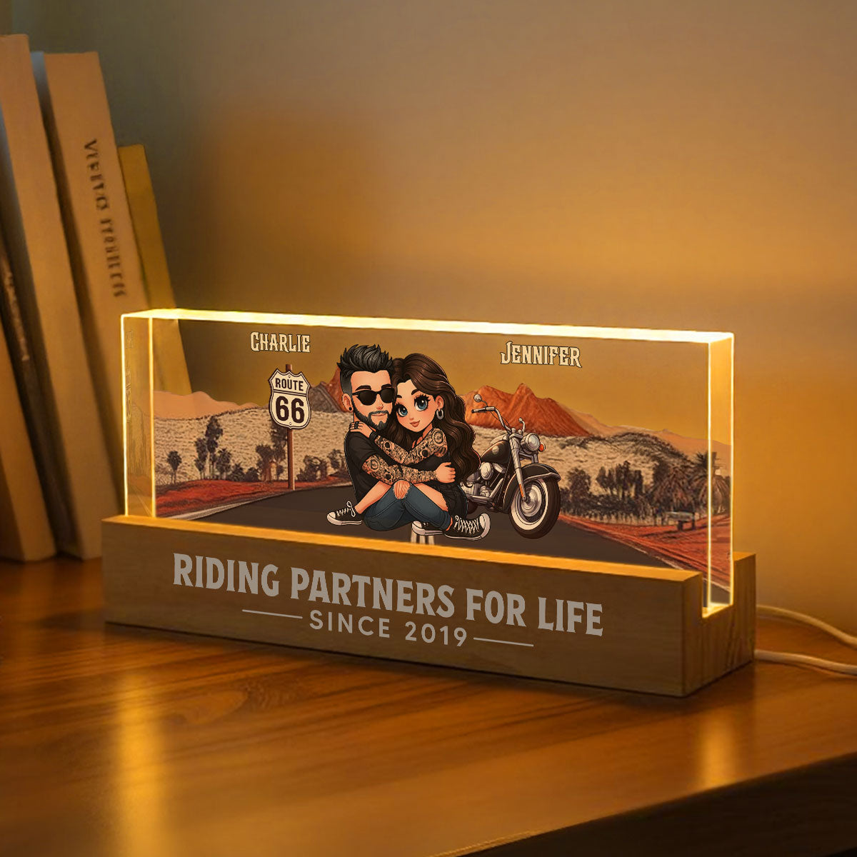 Eternal Love Biker Couple Riding Partners For Life - Personalized Acrylic Block LED Night Light - Gift For Couple, Bikers, Gift For Him, For Her