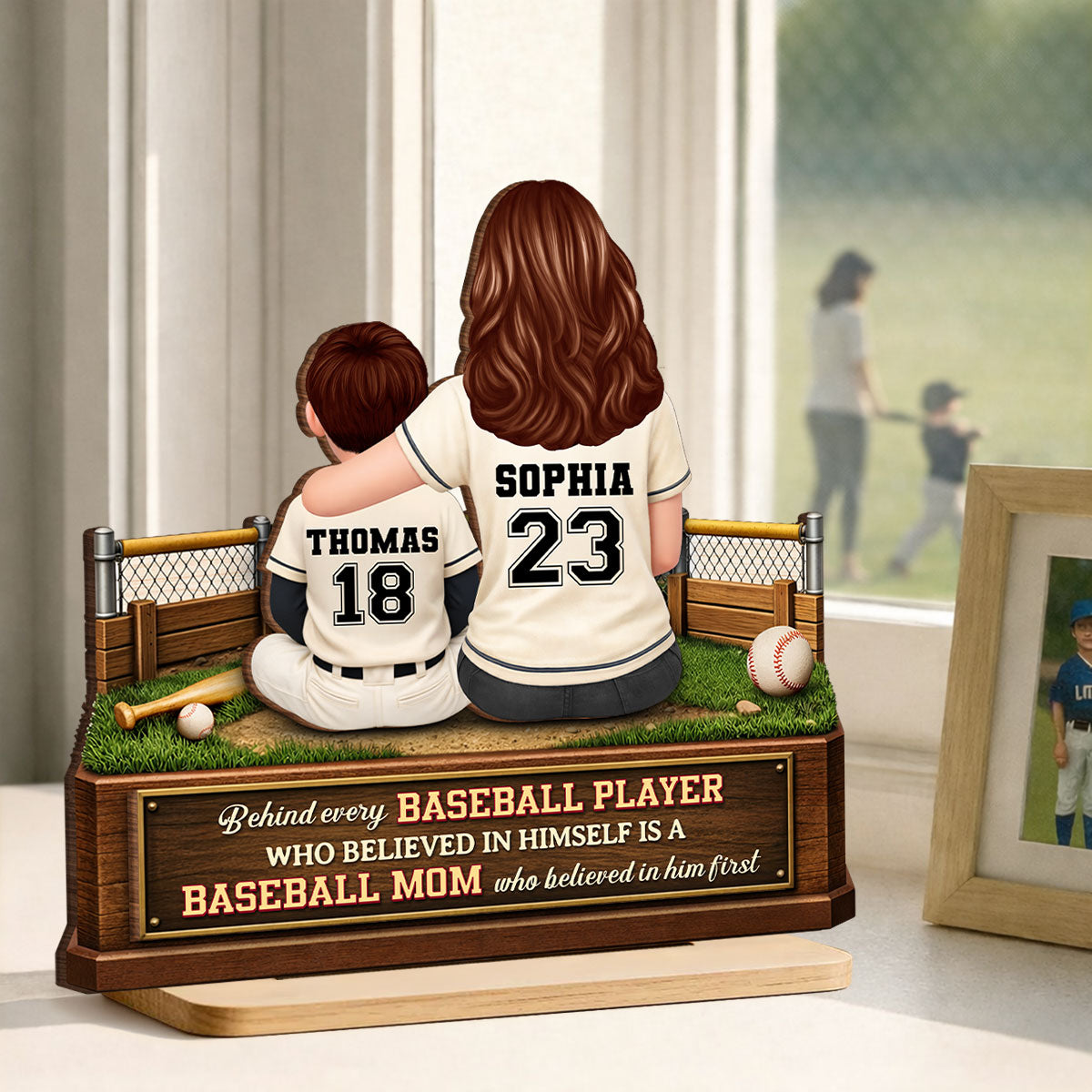 Behind Every Baseball Player is a Mom - Personalized 2-Layered Wooden Plaque - Heartfelt Gift for Mom