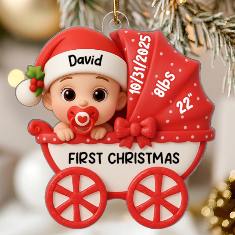 Baby Carriage First Christmas - Personalized Acrylic Ornament - Unique Christmas Gift For New Parents, Newborn Keepsake