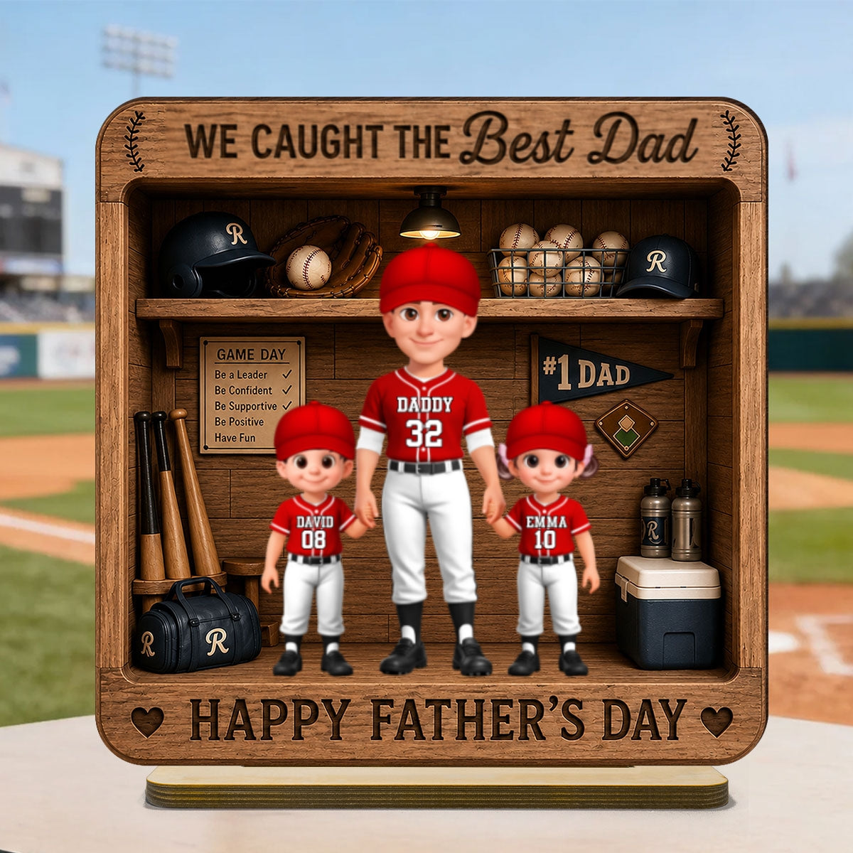 Baseball Dad & Kids Locker Room - Personalized 2-Layered Wooden Plaque -  Gift For Dad, Husband