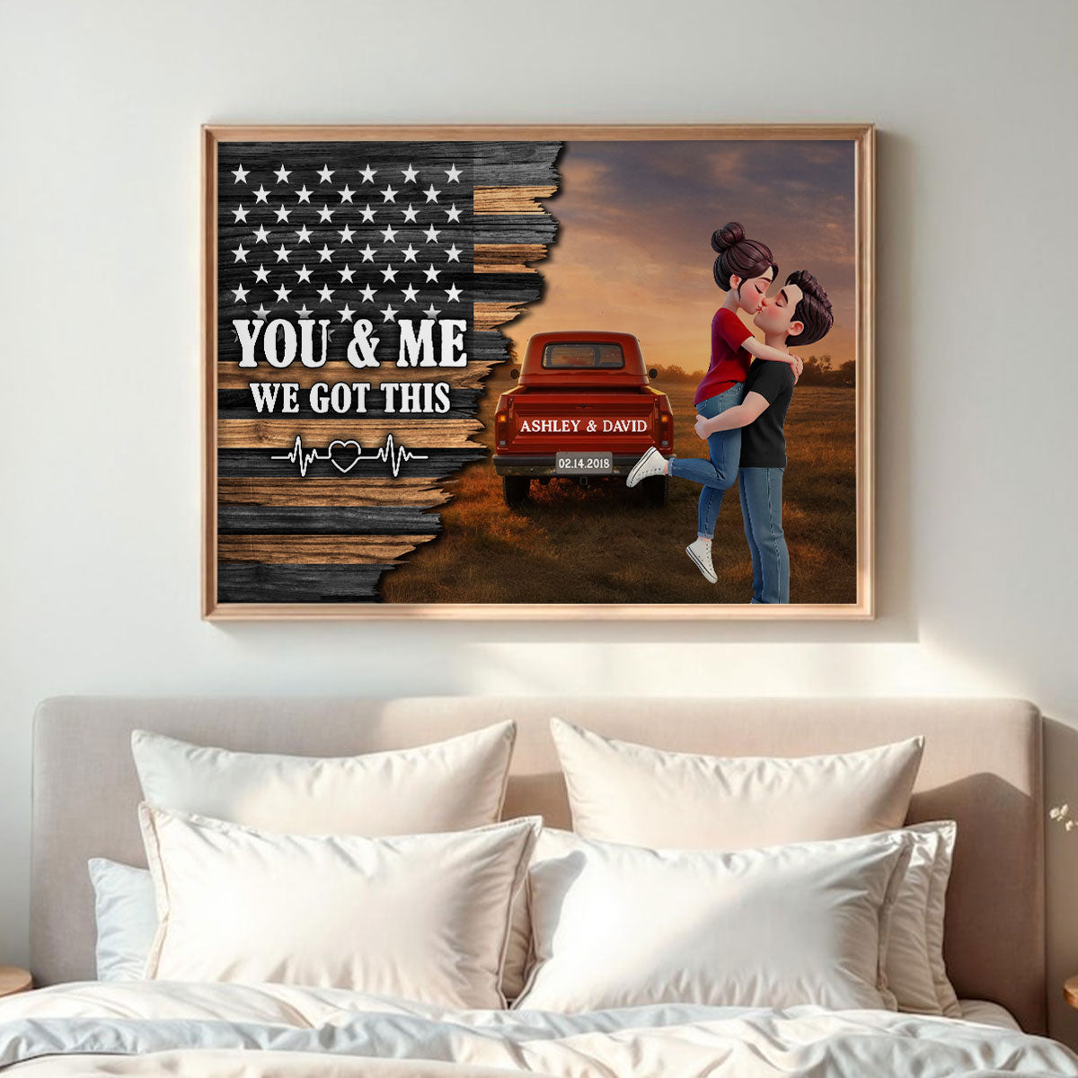 Eternal Love Couple Pickup Truck Half Nation Flag - Personalized Poster - Valentine's Day Gift For Couple