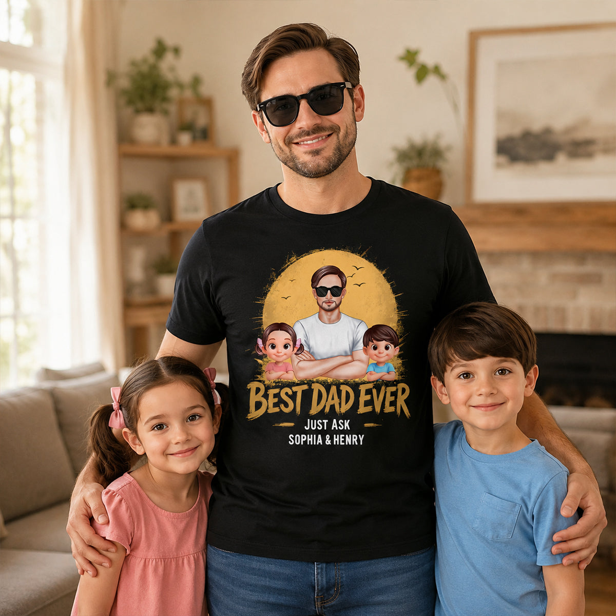 Best Dad Ever Dad And Kids Retro Vintage Style - Personalized Shirt - Father's Day Gift for Dad, Husband