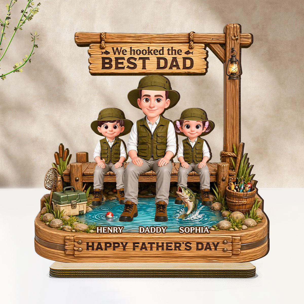 We Hooked The Best Dad Fishing - Personalized 2-Layered Wooden Plaque -  Gift For Fishing Dad, Fishing Lovers