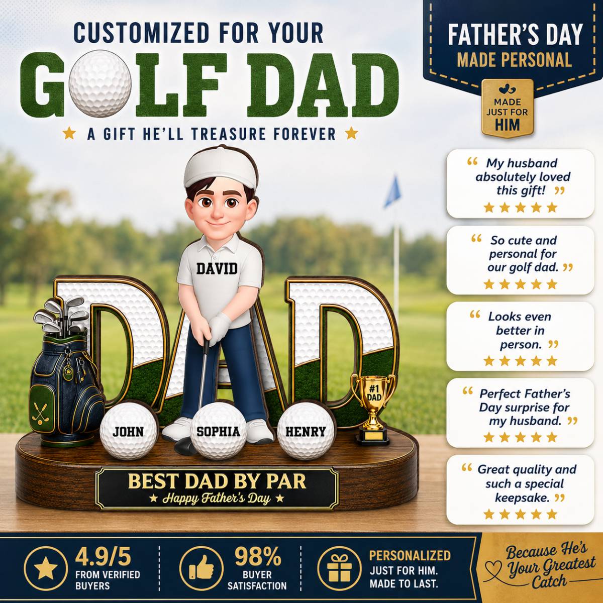 Golf Dad Legend Best Dad By Par - Personalized 2-Layered Wooden Plaque -  Gift For Dad