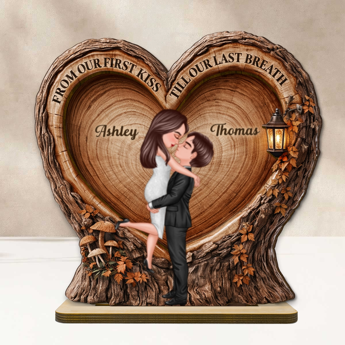 From Our 1st Kiss Till Our Last Breath Kissing Couple - Personalized Wooden Plaque - Heartfelt Rustic Gift for Her, for Him