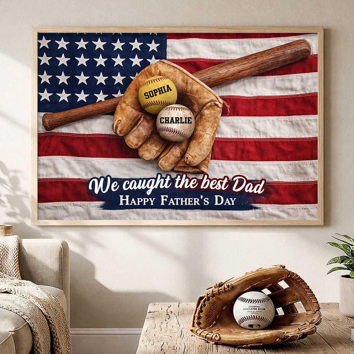 Nation Flag Baseball We Caught The Best Dad - Personalized Poster - Father's Day Gift for Dad, Husband