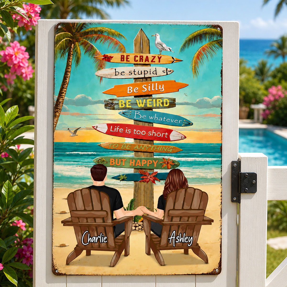 Couple Tropical Beach - Personalized Metal Sign - Gift For Couple, Summer Decorations