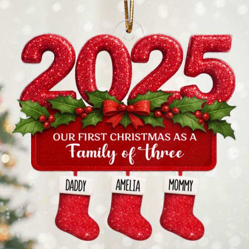 First Christmas as a Family of Three, Four, Christmas Stocking - Personalized Acrylic Ornament - Christmas Gift for Family