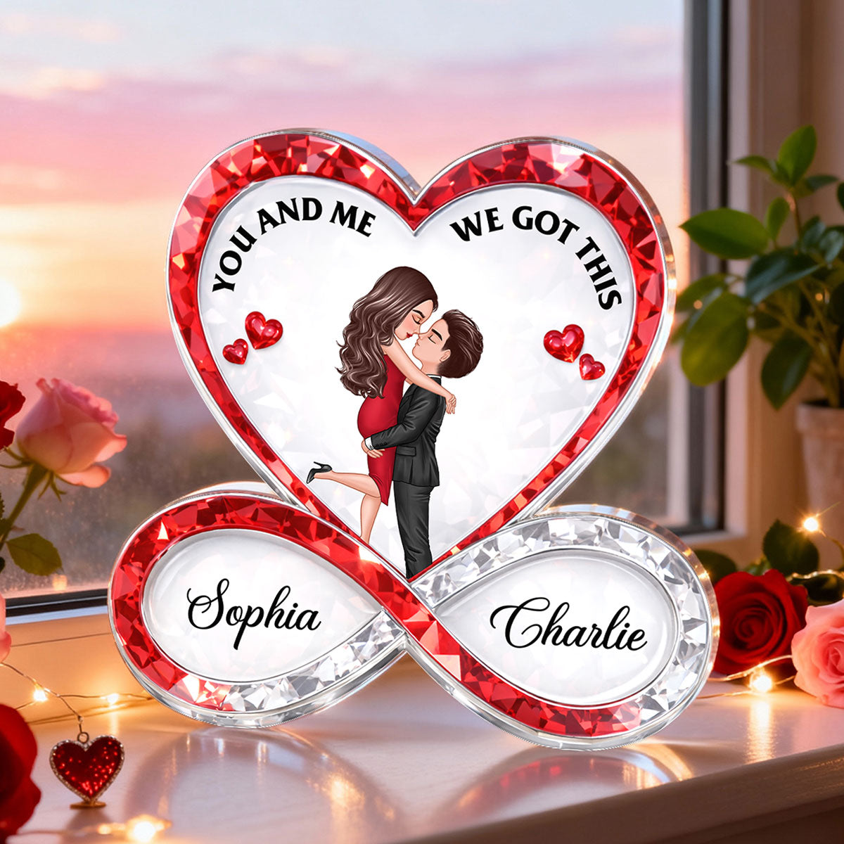 Couple Infinity Love 3D Crystal Effect - Personalized Acrylic Block Plaque - Sentimental Valentine's Day Gift for Her, for Him