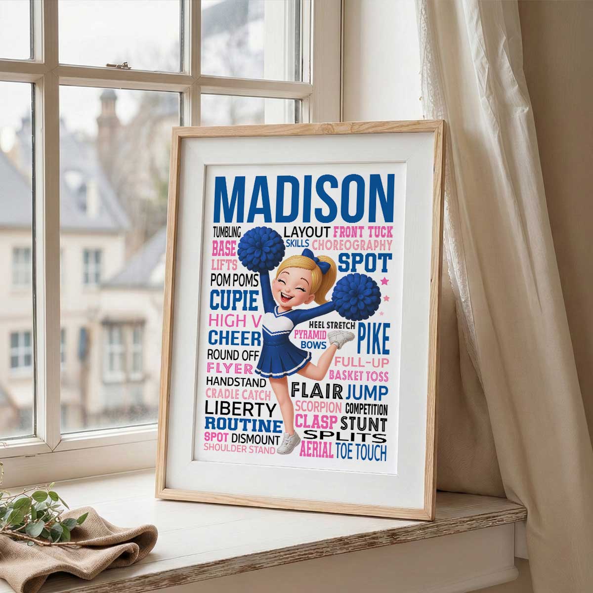 Typography Art Cheerleader Girl - Personalized Poster - Gift For Daughter, Granddaughter, Cheer Team Gift, Cheerleading Print