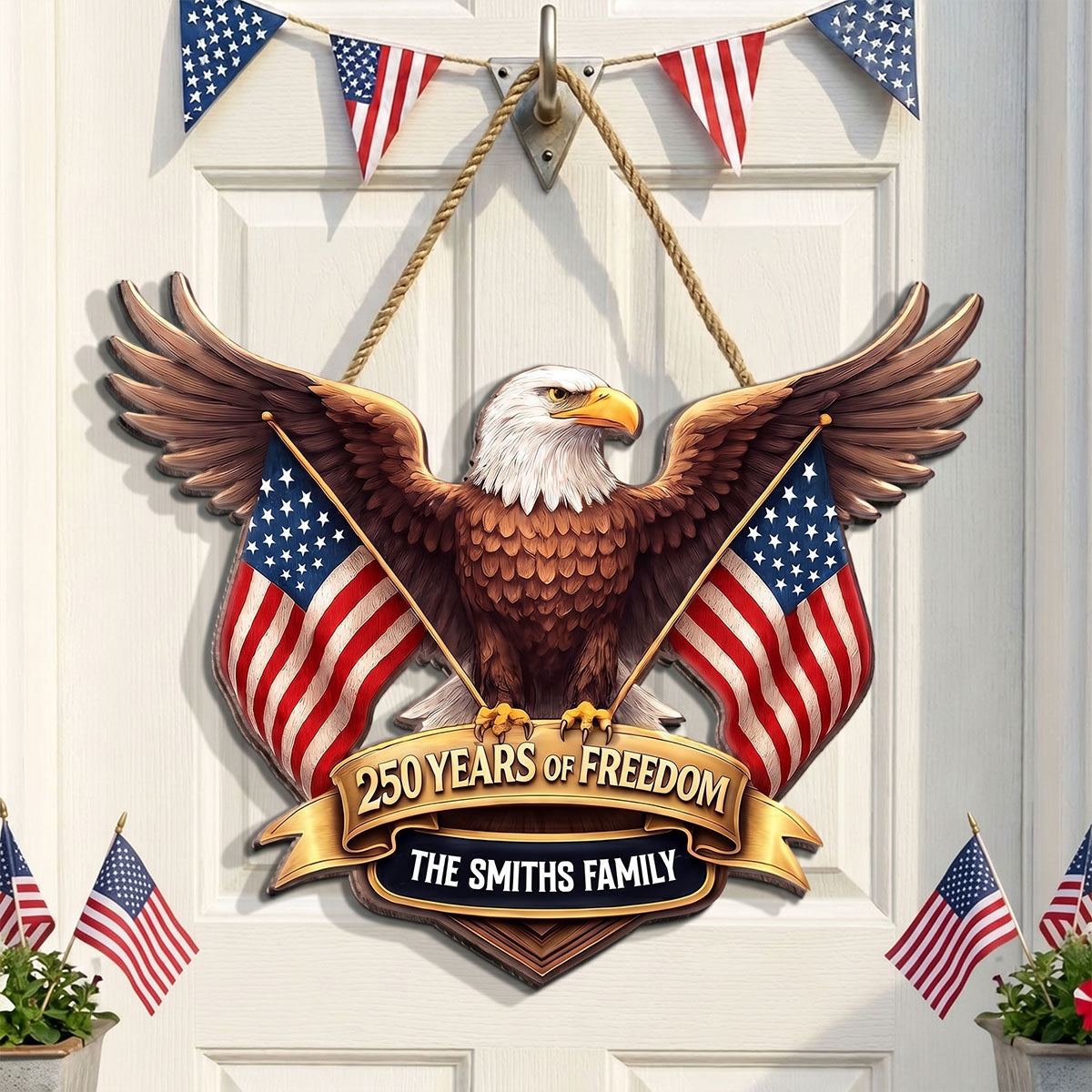 250 Years Of Freedom Bald Eagle Nation Flag 2D Printed - Personalized Door Hanger - United States 250th Anniversary USA Patriotic Home Decor