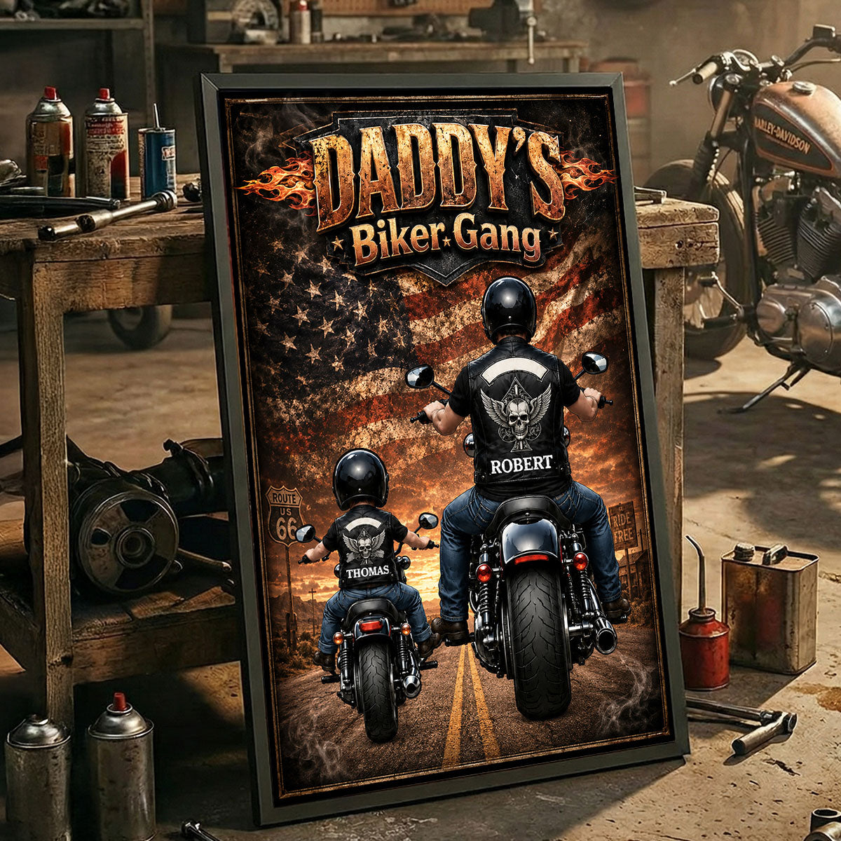 Daddy's Biker Gang - Personalized Poster - Father's Day Gift for Dad, Husband