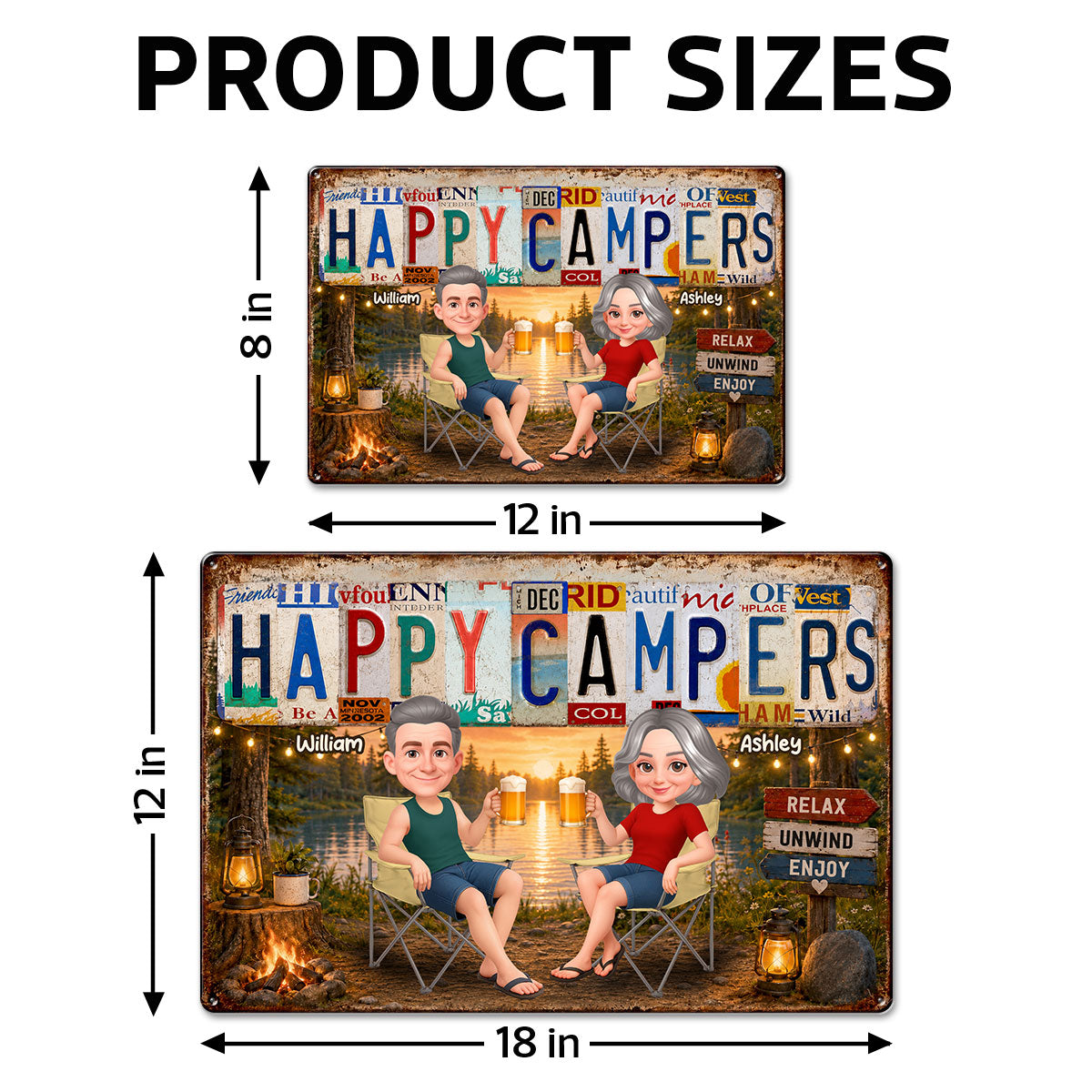 Happy Campers Camping Couple License Plate Style - Personalized Metal Sign - Gift For Campers