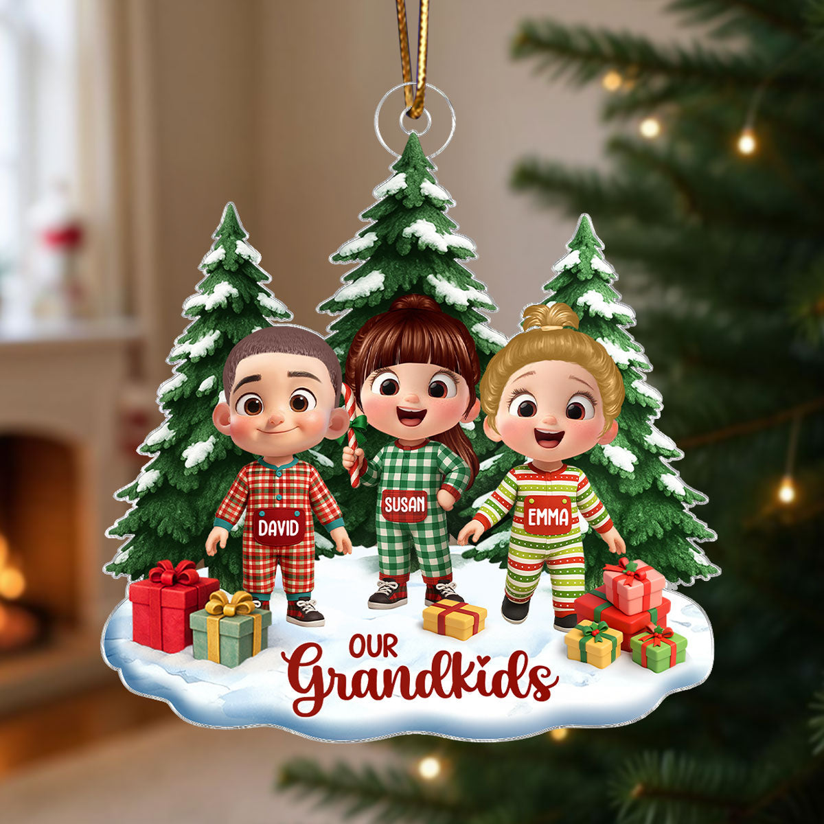 Cute Cartoon Grandkids - Personalized Acrylic Ornament - Christmas Gift for Grandma, Grandpa, Grandparents
