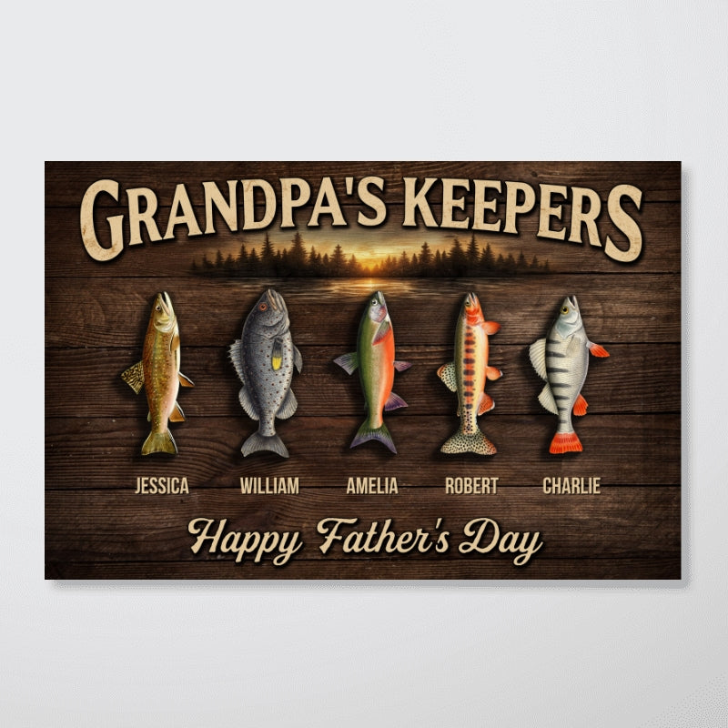 Fishing Grandpa's Keepers - Personalized Poster - Father's Day Gift For Grandpa, Dad