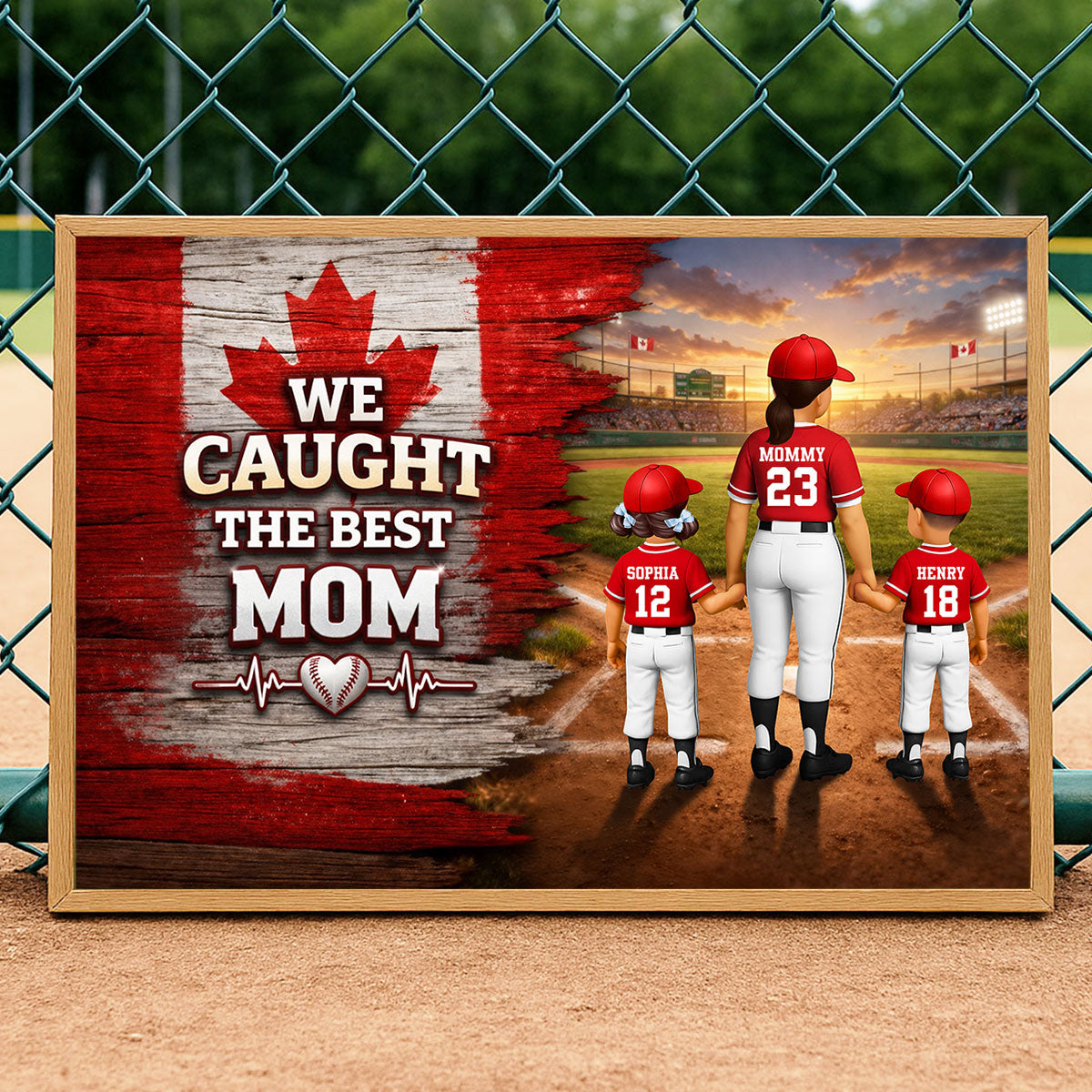 Baseball Mom And Kids Nation Flag - Personalized Poster - Gift For Baseball Mom, Gift For Wife