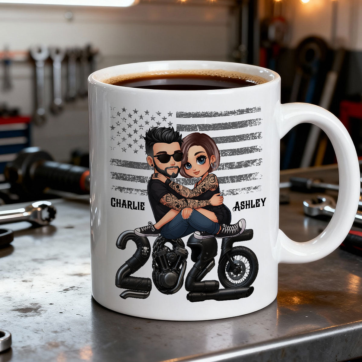 3D Effect Biker Couple Christmas - Personalized Mug - Gift For Bikers, Gift For Him, For Her