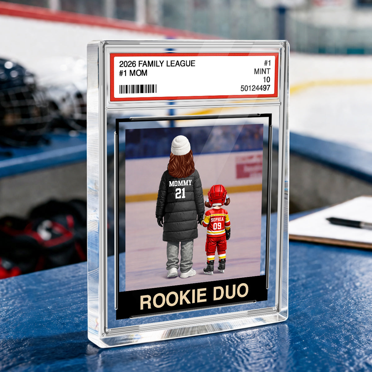 Ice Hockey Mom Kids Trading Card Style - Personalized Acrylic Block Plaque - Gift For Hockey Mom