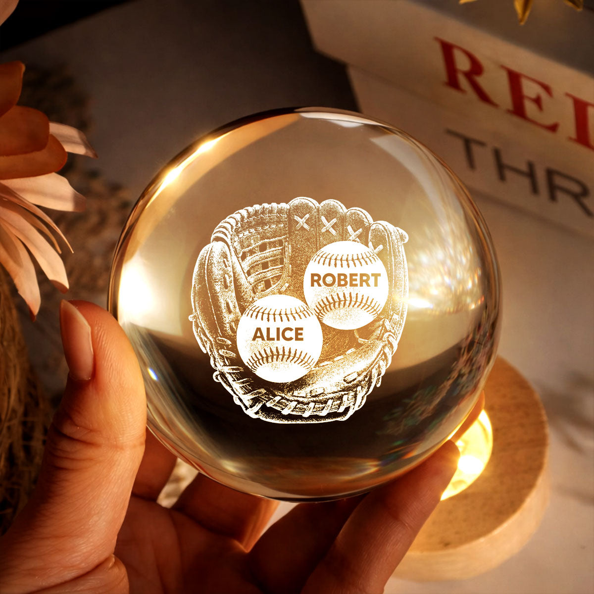 We Caught The Best Mom Baseball In Glove - Personalized Crystal Ball LED Night Light - Mother's Day Gift For Baseball Mom