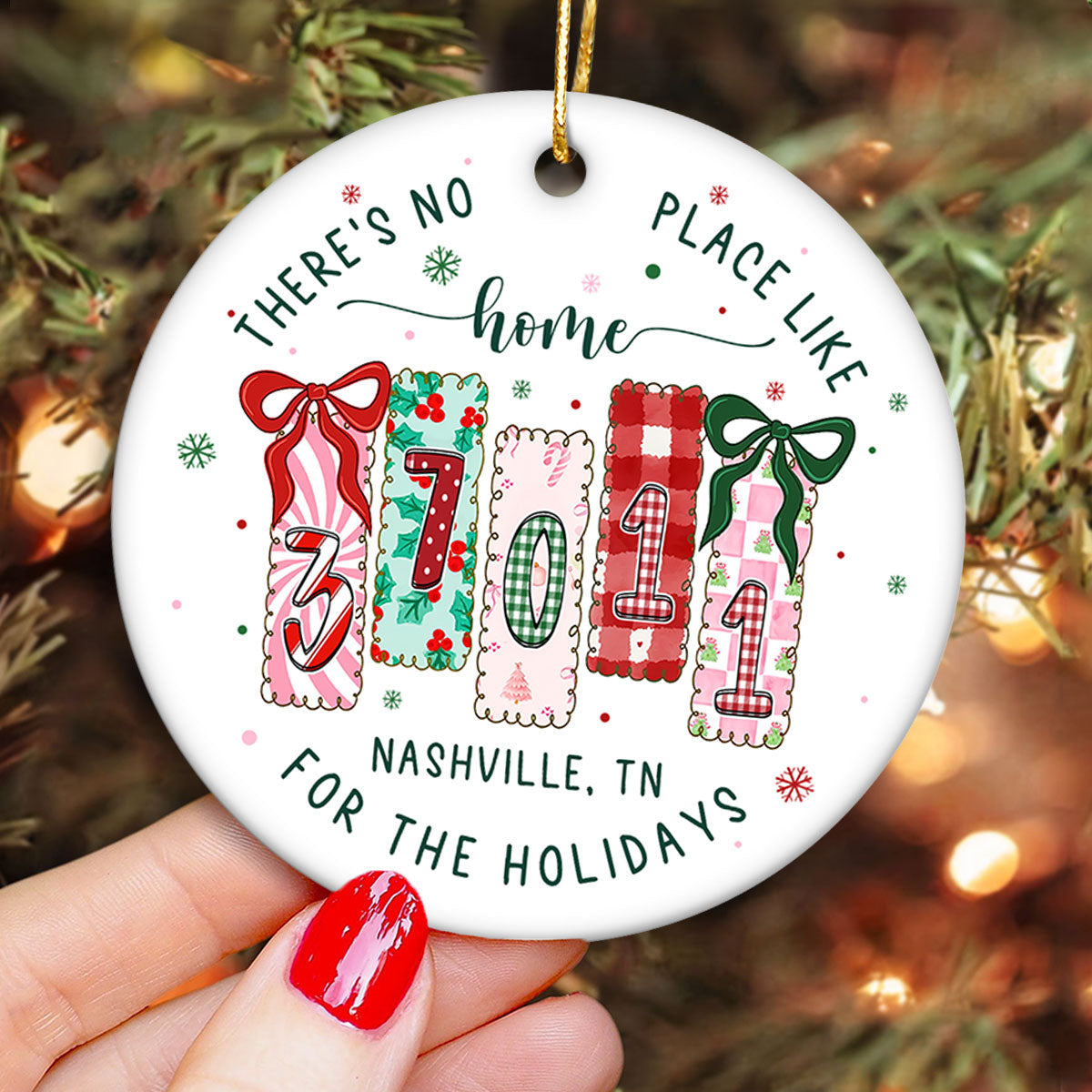 There's No Place Like Home Zip Code Preppy Style - Personalized Ceramic Ornament