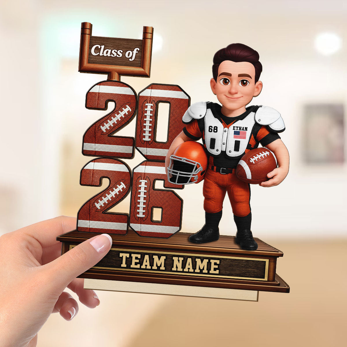 American Football Senior Class Of 2026 2027 - Personalized 2-Layered Wooden Plaque - Graduation Gift For Son, Daughter, Graduates